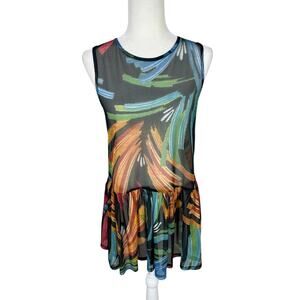 Kozan Tunic Sleeveless Sheer Mesh Lightweight Top Blaze Sz XS Art To Wear Chic
